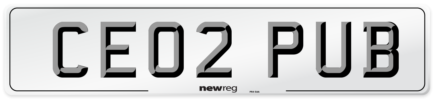 CE02 PUB Number Plate from New Reg